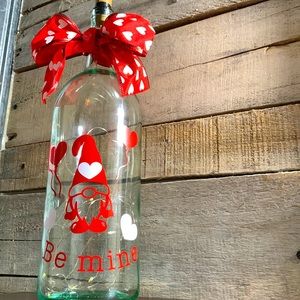 Hand Crafted- ‘Be Mine’ Valentine Gnome wine bottle lantern